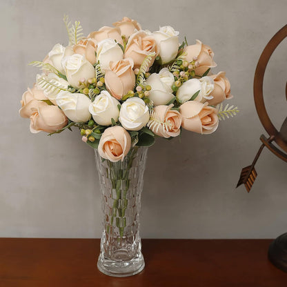 Artificial Rose Flower 20 Heads 2 Bundles Bridal Bouquet Silk Rose Bulk for Wedding Home Valentine's Day Party Decor, Mixed Living Coral