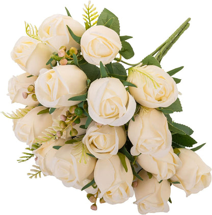 Artificial Rose Flower 20 Heads 2 Bundles Bridal Bouquet Silk Rose Bulk for Wedding Home Valentine's Day Party Decor, Mixed Living Coral