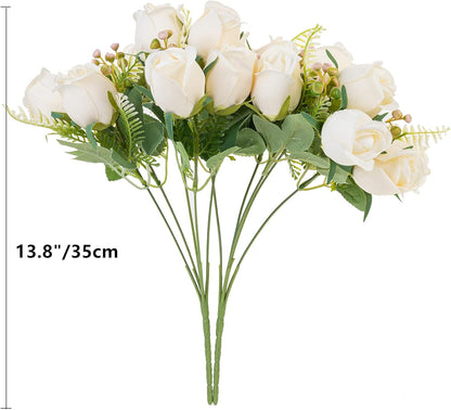 Artificial Rose Flower 20 Heads 2 Bundles Bridal Bouquet Silk Rose Bulk for Wedding Home Valentine's Day Party Decor, Mixed Living Coral
