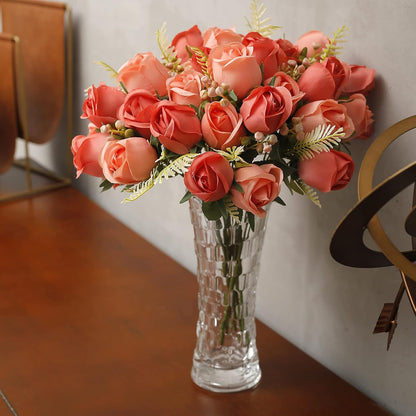 Artificial Rose Flower 20 Heads 2 Bundles Bridal Bouquet Silk Rose Bulk for Wedding Home Valentine's Day Party Decor, Mixed Living Coral
