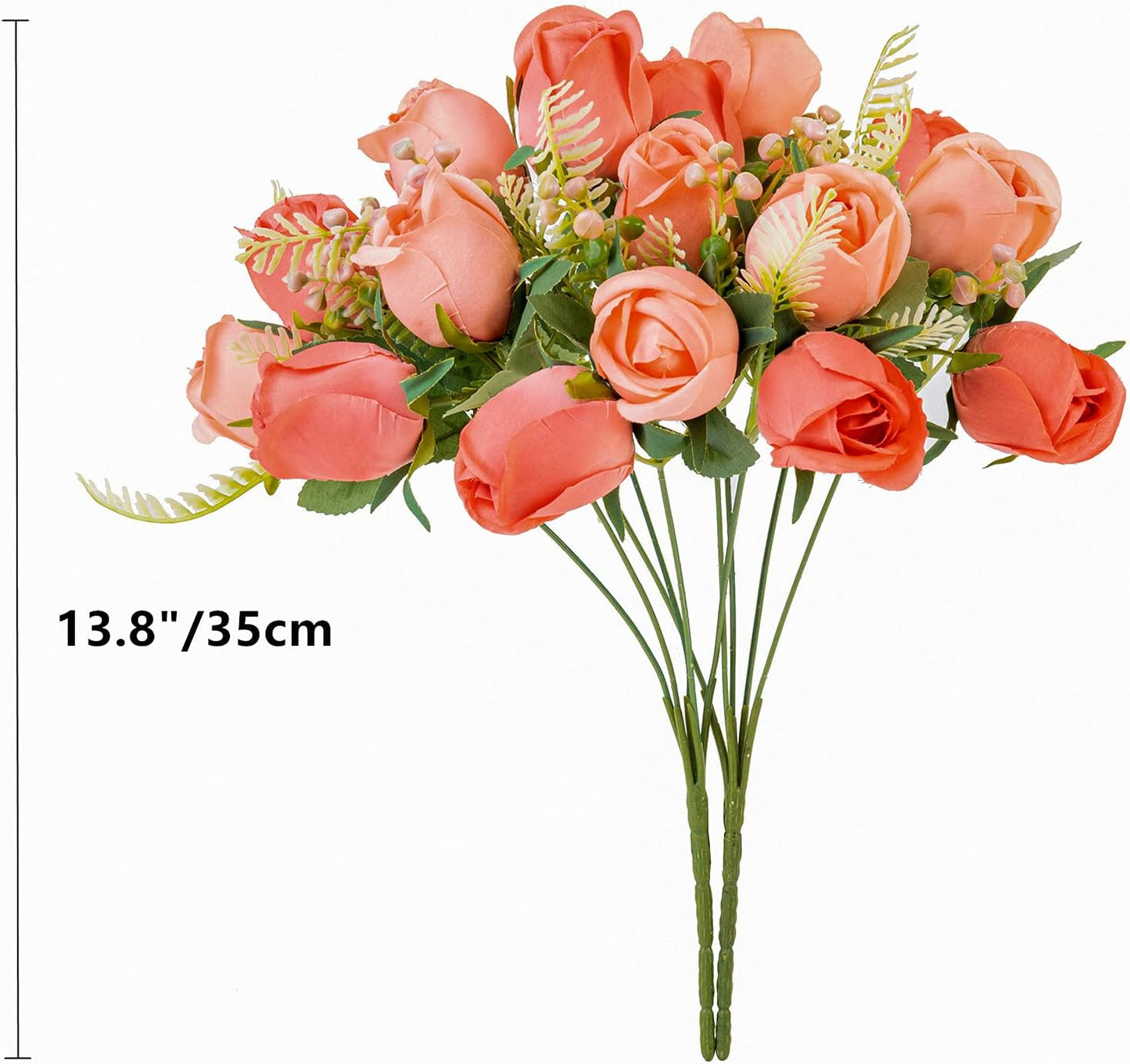 Artificial Rose Flower 20 Heads 2 Bundles Bridal Bouquet Silk Rose Bulk for Wedding Home Valentine's Day Party Decor, Mixed Living Coral