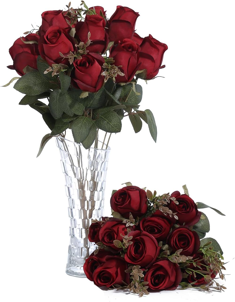 Artificial Rose Flower 20 Heads 2 Bundles Bridal Bouquet Silk Rose Bulk for Wedding Home Valentine's Day Party Decor, Mixed Living Coral