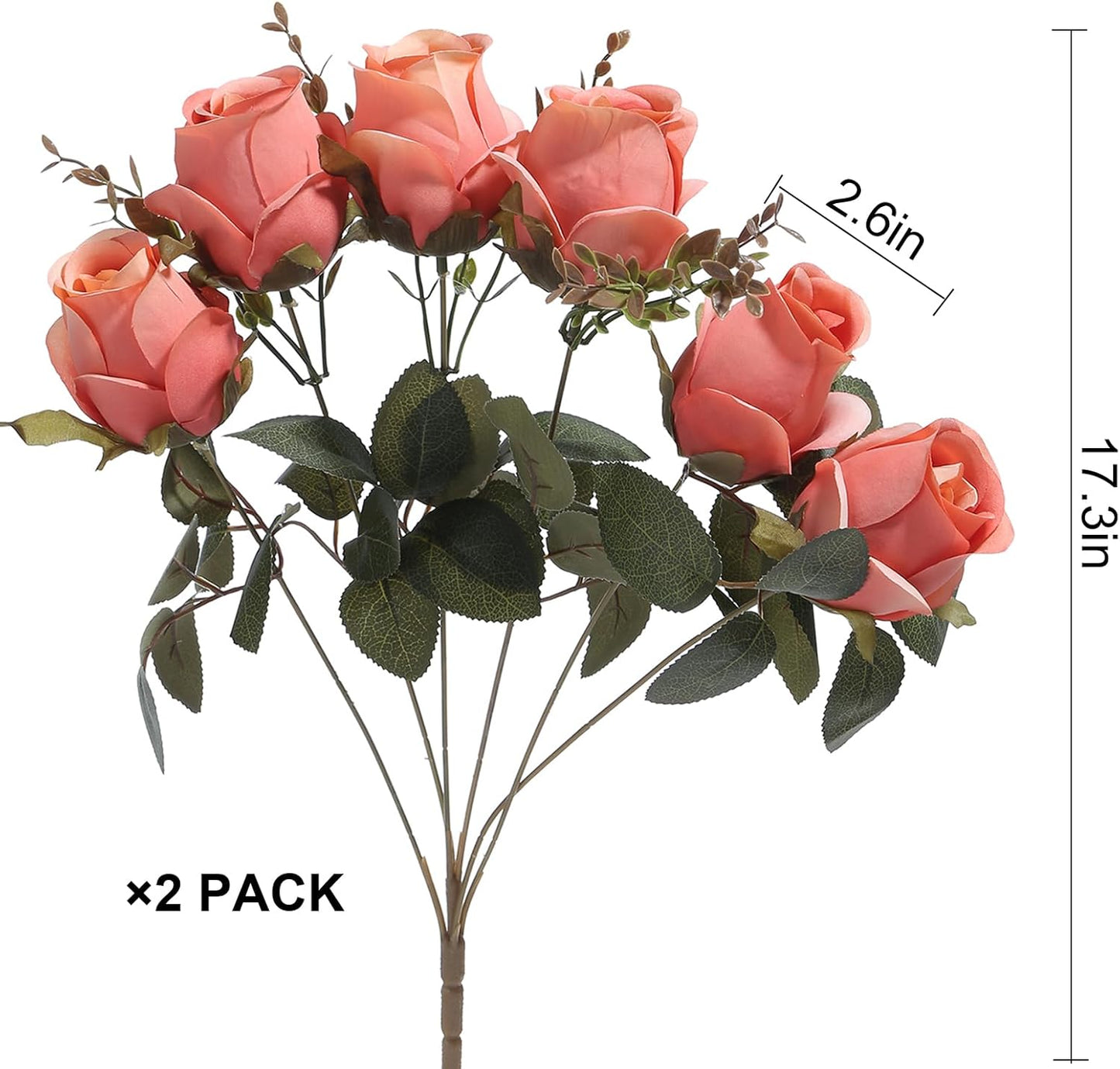 Artificial Rose Flower 20 Heads 2 Bundles Bridal Bouquet Silk Rose Bulk for Wedding Home Valentine's Day Party Decor, Mixed Living Coral