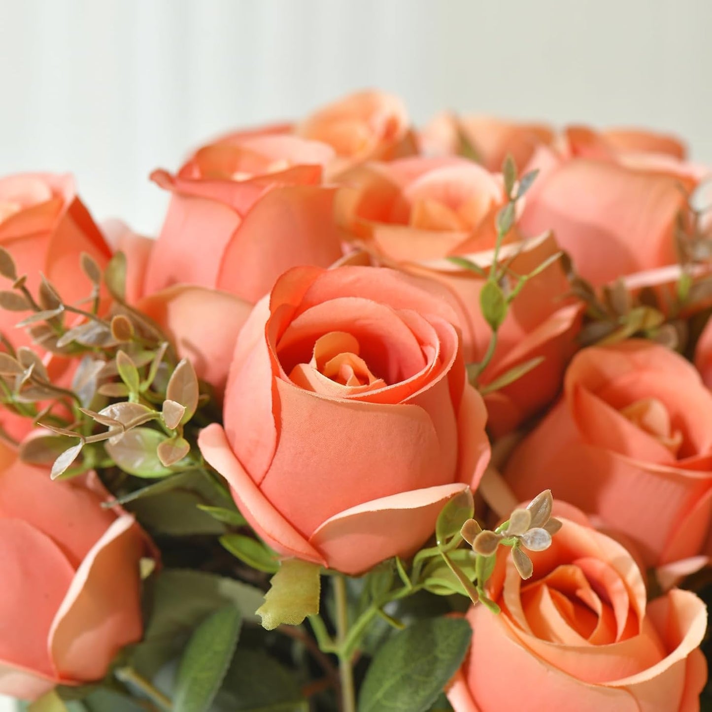 Artificial Rose Flower 20 Heads 2 Bundles Bridal Bouquet Silk Rose Bulk for Wedding Home Valentine's Day Party Decor, Mixed Living Coral