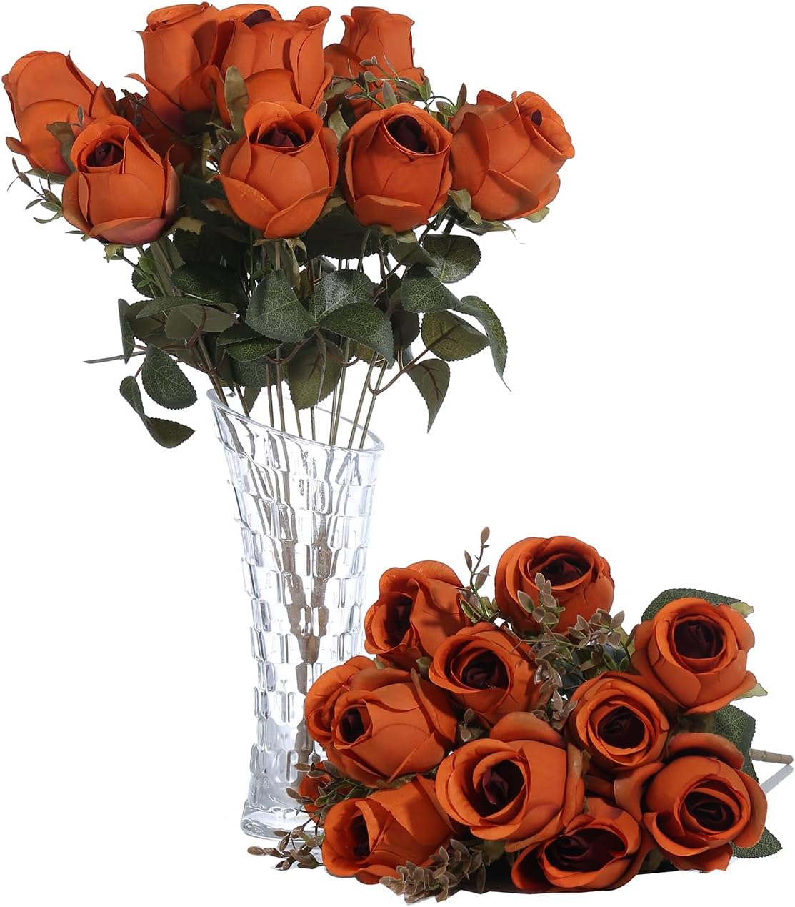 Artificial Rose Flower 20 Heads 2 Bundles Bridal Bouquet Silk Rose Bulk for Wedding Home Valentine's Day Party Decor, Mixed Living Coral