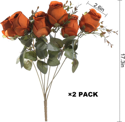 Artificial Rose Flower 20 Heads 2 Bundles Bridal Bouquet Silk Rose Bulk for Wedding Home Valentine's Day Party Decor, Mixed Living Coral
