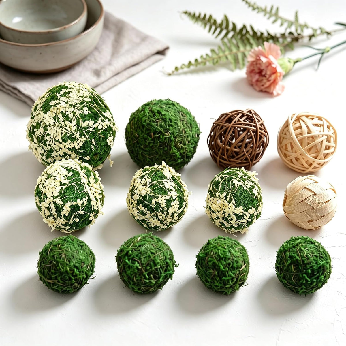 Handmade Natural Green Plant Moss Balls Decorative for Home Party Display Decor Props (2 in)