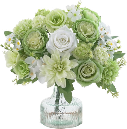Mixed Artificial Flowers Set, Small Artificial Peony Bouquet Fake Rose Flower Silk Floral Arrangements for Table Centerpiece Home Wedding Party Bridal Decoration(Blue, 2 Bouquets & 2 Stems)
