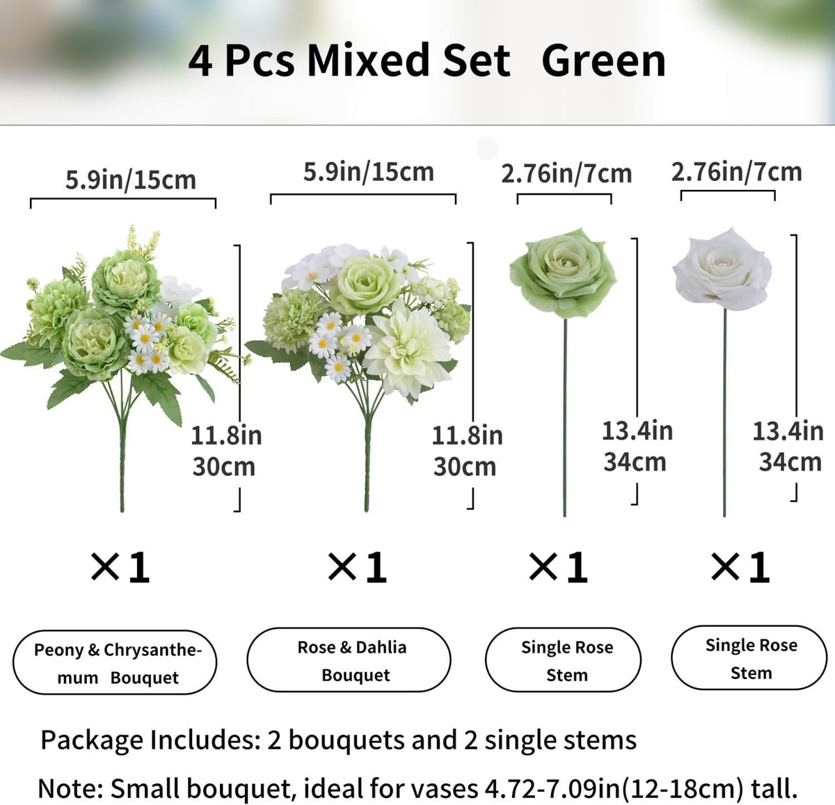 Mixed Artificial Flowers Set, Small Artificial Peony Bouquet Fake Rose Flower Silk Floral Arrangements for Table Centerpiece Home Wedding Party Bridal Decoration(Blue, 2 Bouquets & 2 Stems)