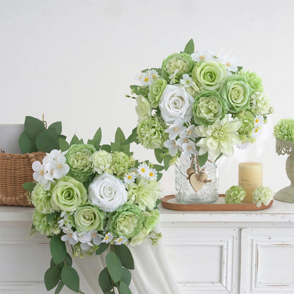 Mixed Artificial Flowers Set, Small Artificial Peony Bouquet Fake Rose Flower Silk Floral Arrangements for Table Centerpiece Home Wedding Party Bridal Decoration(Blue, 2 Bouquets & 2 Stems)