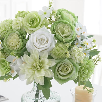Mixed Artificial Flowers Set, Small Artificial Peony Bouquet Fake Rose Flower Silk Floral Arrangements for Table Centerpiece Home Wedding Party Bridal Decoration(Blue, 2 Bouquets & 2 Stems)