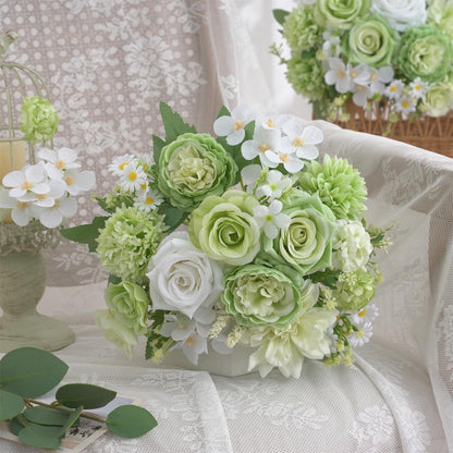 Mixed Artificial Flowers Set, Small Artificial Peony Bouquet Fake Rose Flower Silk Floral Arrangements for Table Centerpiece Home Wedding Party Bridal Decoration(Blue, 2 Bouquets & 2 Stems)