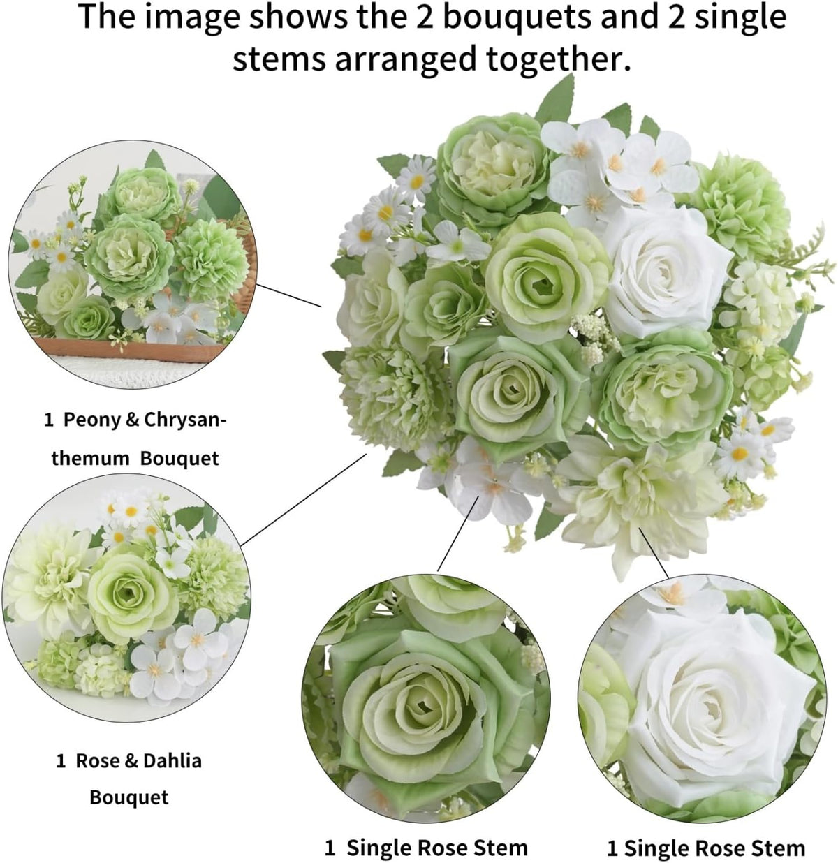 Mixed Artificial Flowers Set, Small Artificial Peony Bouquet Fake Rose Flower Silk Floral Arrangements for Table Centerpiece Home Wedding Party Bridal Decoration(Blue, 2 Bouquets & 2 Stems)