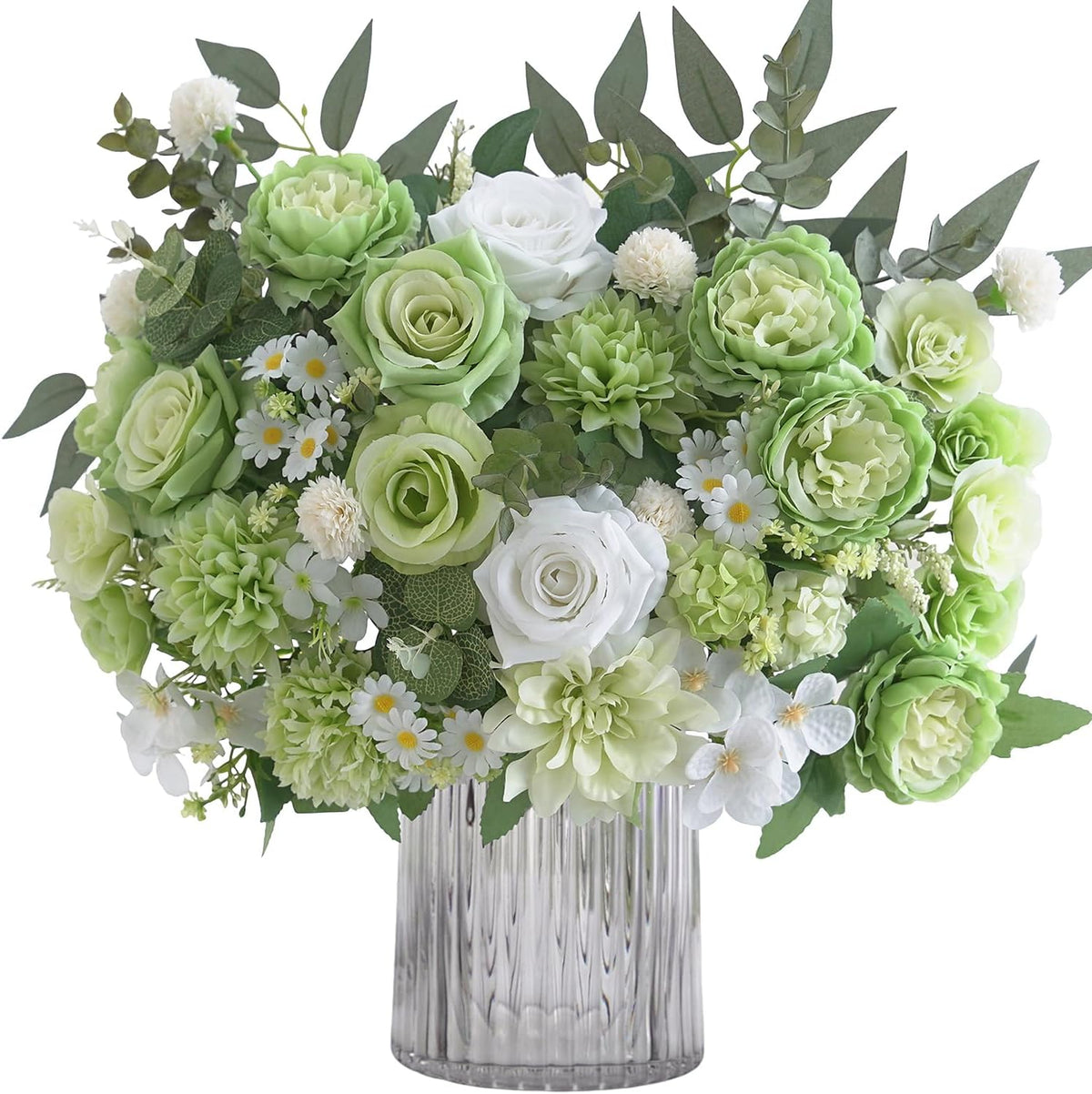 Mixed Artificial Flowers Set, Small Artificial Peony Bouquet Fake Rose Flower Silk Floral Arrangements for Table Centerpiece Home Wedding Party Bridal Decoration(Blue, 2 Bouquets & 2 Stems)