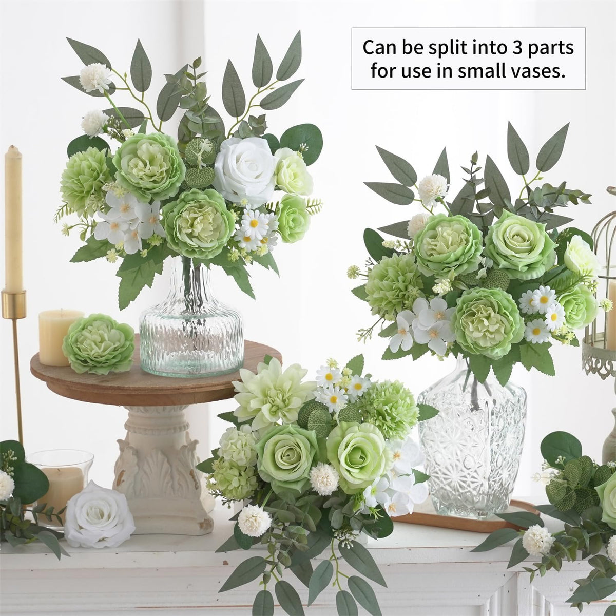Mixed Artificial Flowers Set, Small Artificial Peony Bouquet Fake Rose Flower Silk Floral Arrangements for Table Centerpiece Home Wedding Party Bridal Decoration(Blue, 2 Bouquets & 2 Stems)