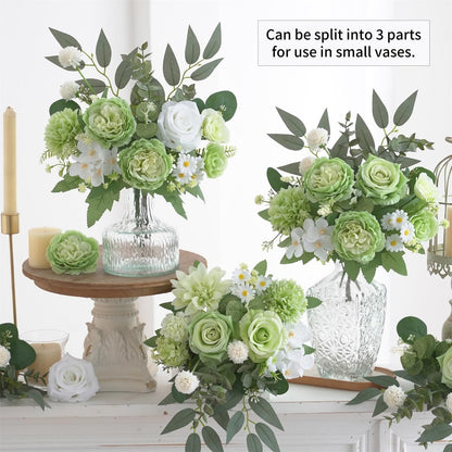 Mixed Artificial Flowers Set, Small Artificial Peony Bouquet Fake Rose Flower Silk Floral Arrangements for Table Centerpiece Home Wedding Party Bridal Decoration(Blue, 2 Bouquets & 2 Stems)