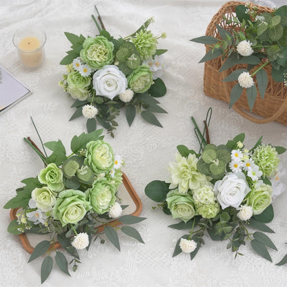 Mixed Artificial Flowers Set, Small Artificial Peony Bouquet Fake Rose Flower Silk Floral Arrangements for Table Centerpiece Home Wedding Party Bridal Decoration(Blue, 2 Bouquets & 2 Stems)