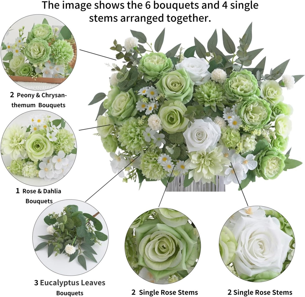 Mixed Artificial Flowers Set, Small Artificial Peony Bouquet Fake Rose Flower Silk Floral Arrangements for Table Centerpiece Home Wedding Party Bridal Decoration(Blue, 2 Bouquets & 2 Stems)