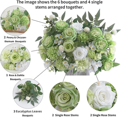 Mixed Artificial Flowers Set, Small Artificial Peony Bouquet Fake Rose Flower Silk Floral Arrangements for Table Centerpiece Home Wedding Party Bridal Decoration(Blue, 2 Bouquets & 2 Stems)