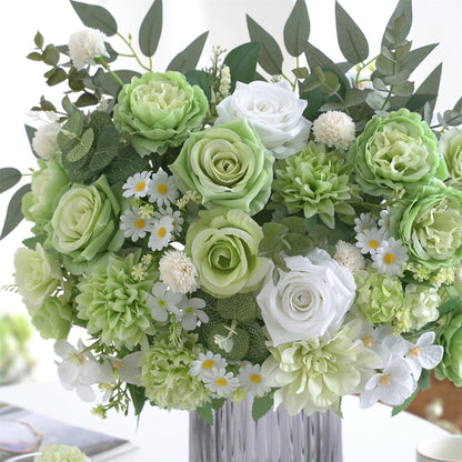 Mixed Artificial Flowers Set, Small Artificial Peony Bouquet Fake Rose Flower Silk Floral Arrangements for Table Centerpiece Home Wedding Party Bridal Decoration(Blue, 2 Bouquets & 2 Stems)