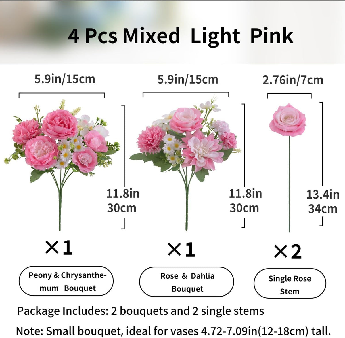 Mixed Artificial Flowers Set, Small Artificial Peony Bouquet Fake Rose Flower Silk Floral Arrangements for Table Centerpiece Home Wedding Party Bridal Decoration(Blue, 2 Bouquets & 2 Stems)