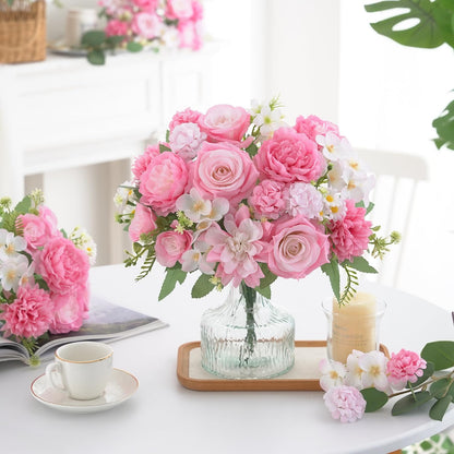 Mixed Artificial Flowers Set, Small Artificial Peony Bouquet Fake Rose Flower Silk Floral Arrangements for Table Centerpiece Home Wedding Party Bridal Decoration(Blue, 2 Bouquets & 2 Stems)