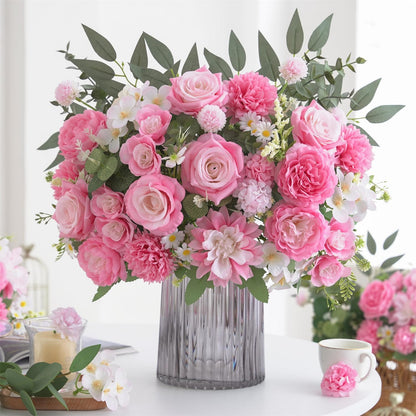 Mixed Artificial Flowers Set, Small Artificial Peony Bouquet Fake Rose Flower Silk Floral Arrangements for Table Centerpiece Home Wedding Party Bridal Decoration(Blue, 2 Bouquets & 2 Stems)