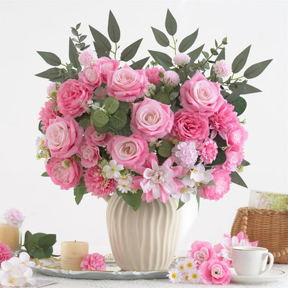 Mixed Artificial Flowers Set, Small Artificial Peony Bouquet Fake Rose Flower Silk Floral Arrangements for Table Centerpiece Home Wedding Party Bridal Decoration(Blue, 2 Bouquets & 2 Stems)