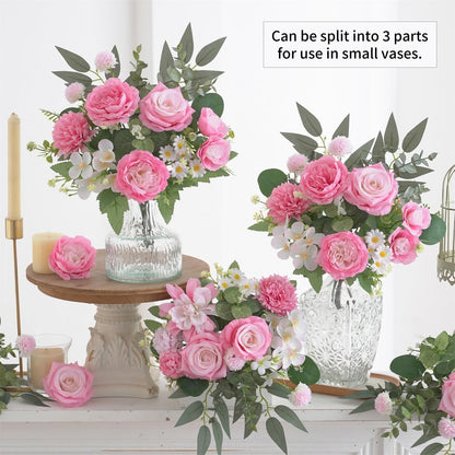 Mixed Artificial Flowers Set, Small Artificial Peony Bouquet Fake Rose Flower Silk Floral Arrangements for Table Centerpiece Home Wedding Party Bridal Decoration(Blue, 2 Bouquets & 2 Stems)