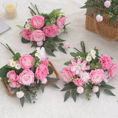 Mixed Artificial Flowers Set, Small Artificial Peony Bouquet Fake Rose Flower Silk Floral Arrangements for Table Centerpiece Home Wedding Party Bridal Decoration(Blue, 2 Bouquets & 2 Stems)