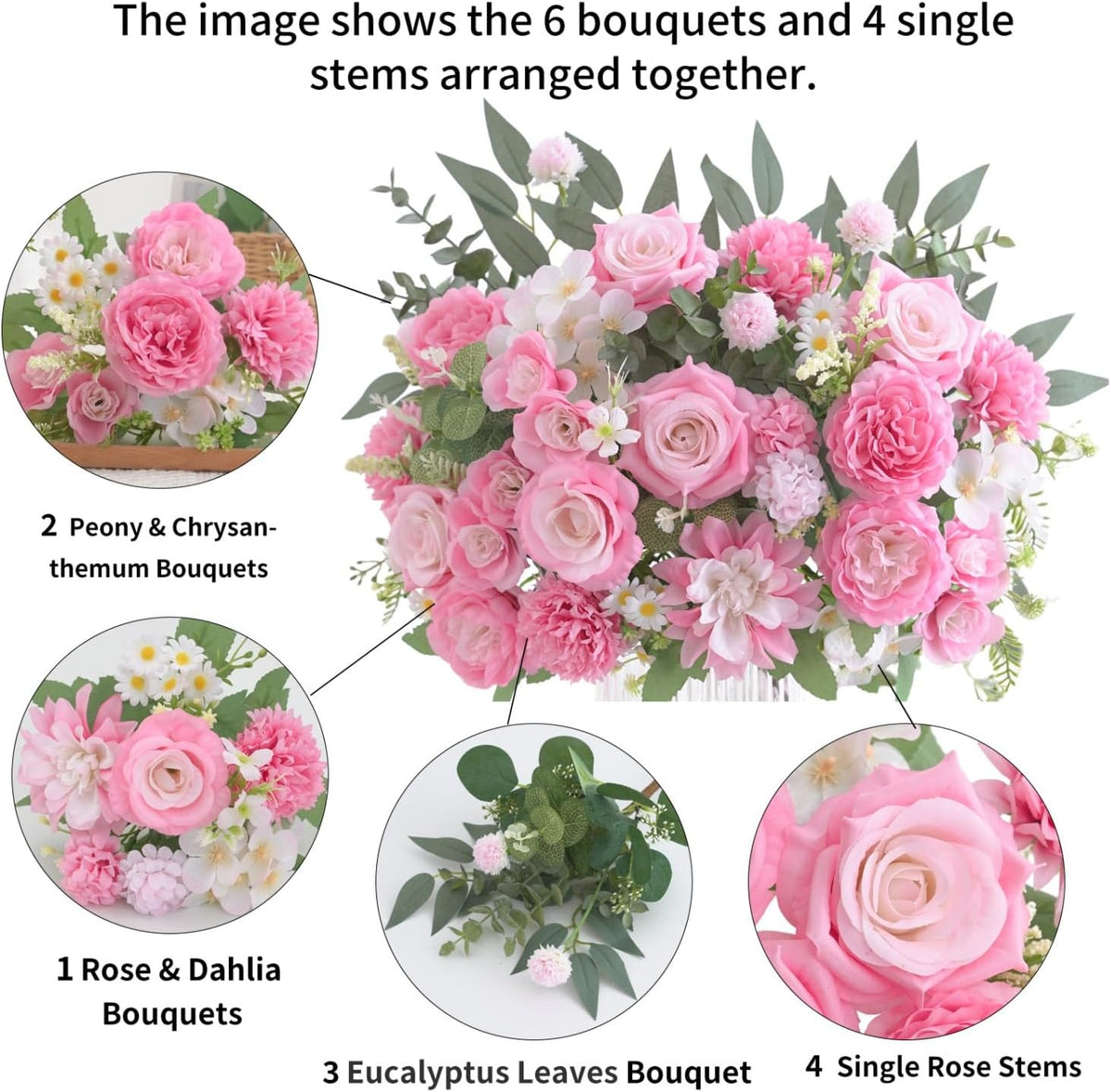 Mixed Artificial Flowers Set, Small Artificial Peony Bouquet Fake Rose Flower Silk Floral Arrangements for Table Centerpiece Home Wedding Party Bridal Decoration(Blue, 2 Bouquets & 2 Stems)