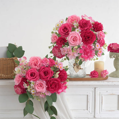Mixed Artificial Flowers Set, Small Artificial Peony Bouquet Fake Rose Flower Silk Floral Arrangements for Table Centerpiece Home Wedding Party Bridal Decoration(Blue, 2 Bouquets & 2 Stems)