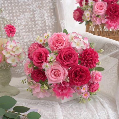 Mixed Artificial Flowers Set, Small Artificial Peony Bouquet Fake Rose Flower Silk Floral Arrangements for Table Centerpiece Home Wedding Party Bridal Decoration(Blue, 2 Bouquets & 2 Stems)