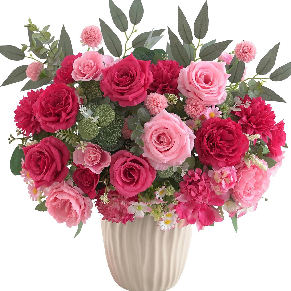 Mixed Artificial Flowers Set, Small Artificial Peony Bouquet Fake Rose Flower Silk Floral Arrangements for Table Centerpiece Home Wedding Party Bridal Decoration(Blue, 2 Bouquets & 2 Stems)