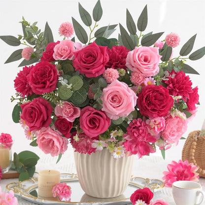 Mixed Artificial Flowers Set, Small Artificial Peony Bouquet Fake Rose Flower Silk Floral Arrangements for Table Centerpiece Home Wedding Party Bridal Decoration(Blue, 2 Bouquets & 2 Stems)