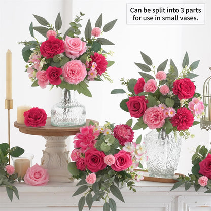 Mixed Artificial Flowers Set, Small Artificial Peony Bouquet Fake Rose Flower Silk Floral Arrangements for Table Centerpiece Home Wedding Party Bridal Decoration(Blue, 2 Bouquets & 2 Stems)