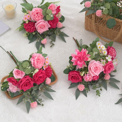Mixed Artificial Flowers Set, Small Artificial Peony Bouquet Fake Rose Flower Silk Floral Arrangements for Table Centerpiece Home Wedding Party Bridal Decoration(Blue, 2 Bouquets & 2 Stems)