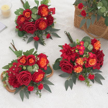 Mixed Artificial Flowers Set, Small Artificial Peony Bouquet Fake Rose Flower Silk Floral Arrangements for Table Centerpiece Home Wedding Party Bridal Decoration(Blue, 2 Bouquets & 2 Stems)