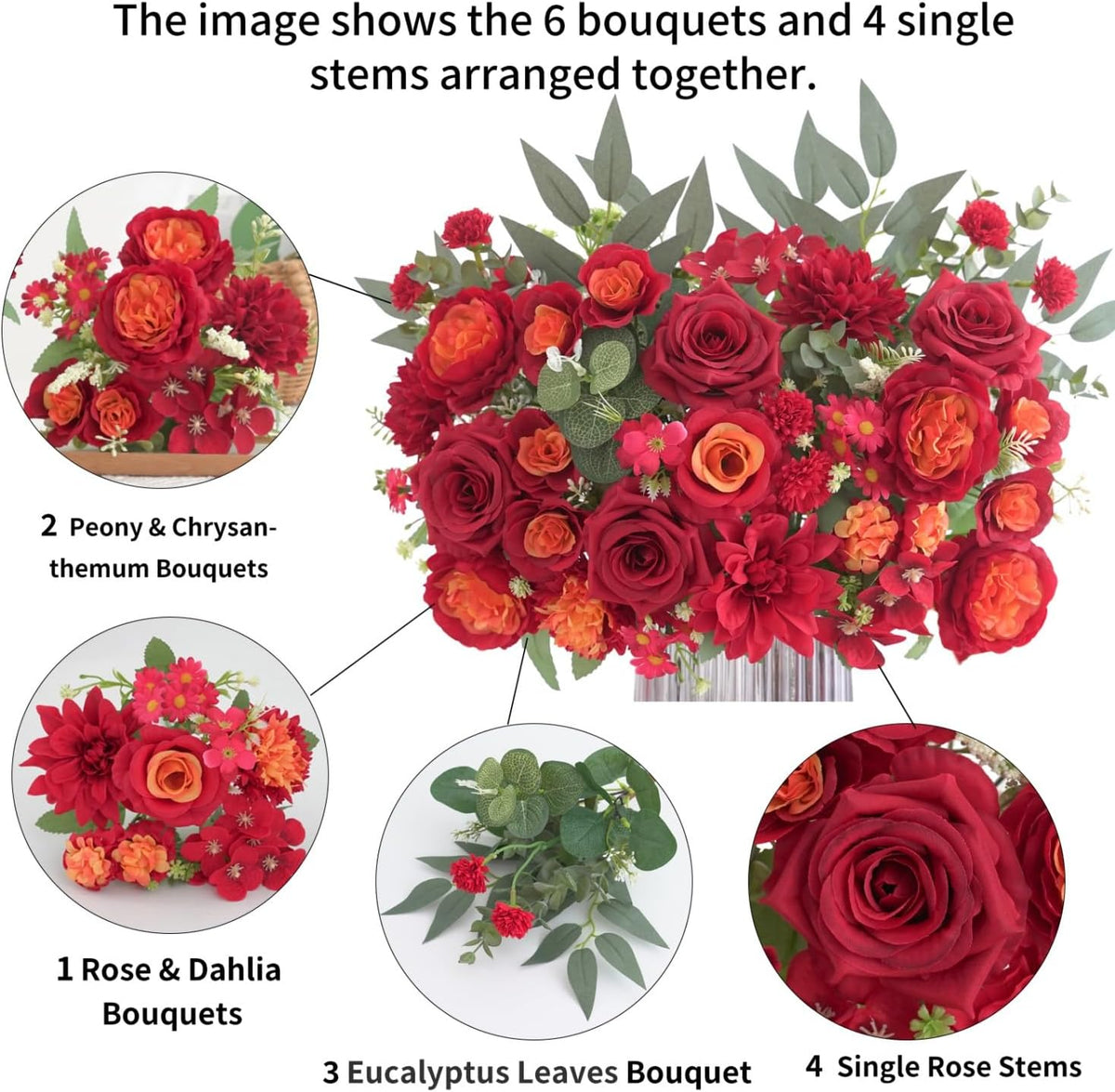 Mixed Artificial Flowers Set, Small Artificial Peony Bouquet Fake Rose Flower Silk Floral Arrangements for Table Centerpiece Home Wedding Party Bridal Decoration(Blue, 2 Bouquets & 2 Stems)