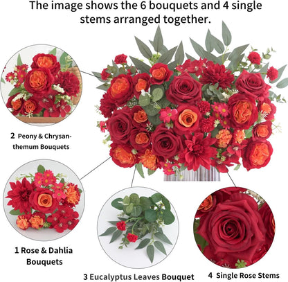 Mixed Artificial Flowers Set, Small Artificial Peony Bouquet Fake Rose Flower Silk Floral Arrangements for Table Centerpiece Home Wedding Party Bridal Decoration(Blue, 2 Bouquets & 2 Stems)