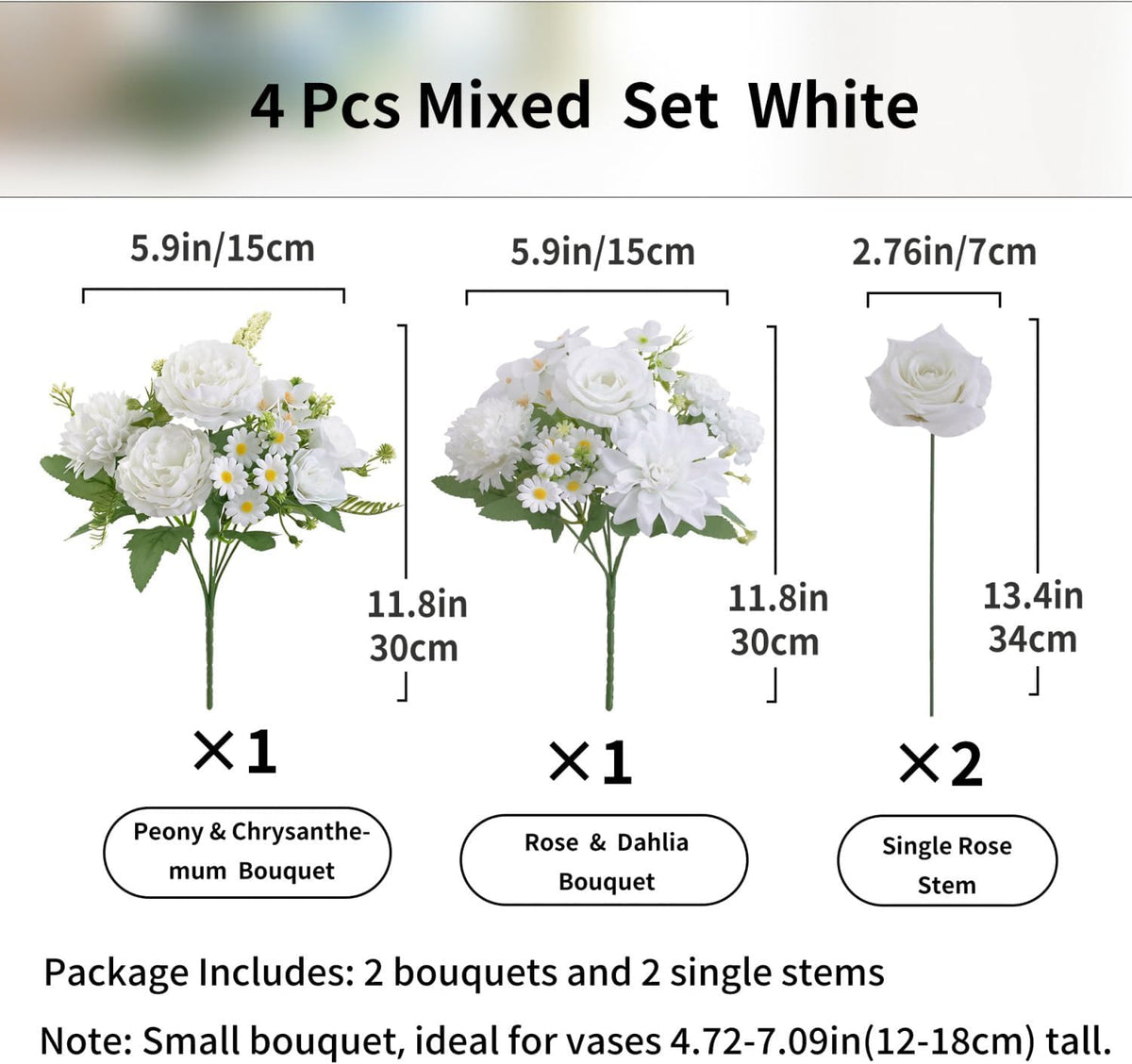 Mixed Artificial Flowers Set, Small Artificial Peony Bouquet Fake Rose Flower Silk Floral Arrangements for Table Centerpiece Home Wedding Party Bridal Decoration(Blue, 2 Bouquets & 2 Stems)