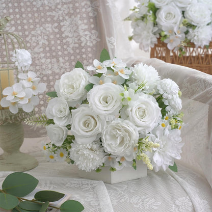Mixed Artificial Flowers Set, Small Artificial Peony Bouquet Fake Rose Flower Silk Floral Arrangements for Table Centerpiece Home Wedding Party Bridal Decoration(Blue, 2 Bouquets & 2 Stems)