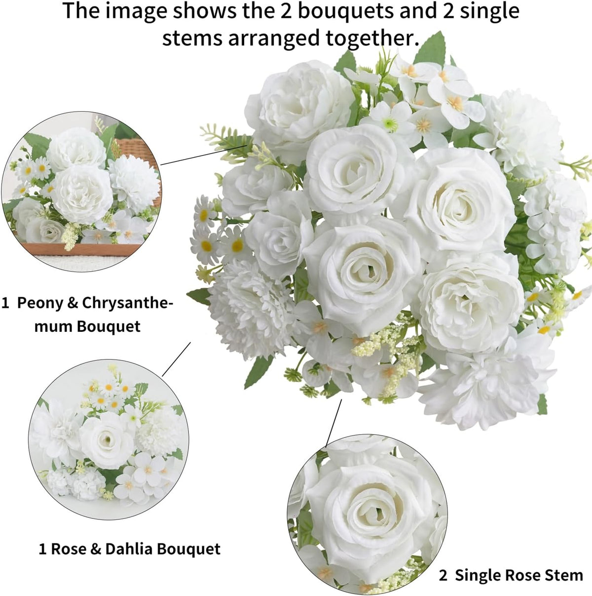 Mixed Artificial Flowers Set, Small Artificial Peony Bouquet Fake Rose Flower Silk Floral Arrangements for Table Centerpiece Home Wedding Party Bridal Decoration(Blue, 2 Bouquets & 2 Stems)