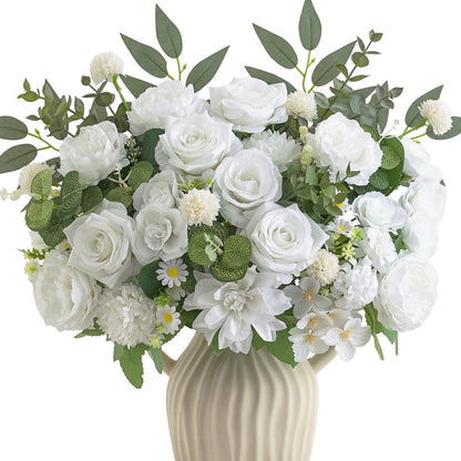 Mixed Artificial Flowers Set, Small Artificial Peony Bouquet Fake Rose Flower Silk Floral Arrangements for Table Centerpiece Home Wedding Party Bridal Decoration(Blue, 2 Bouquets & 2 Stems)