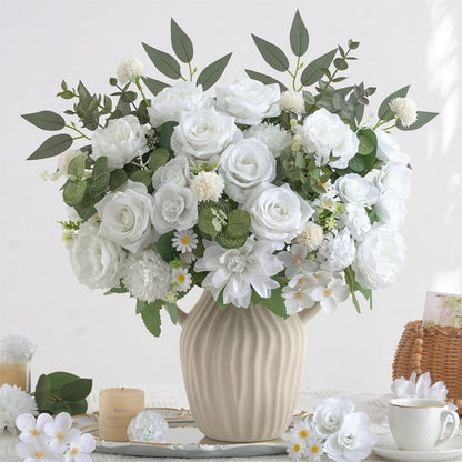 Mixed Artificial Flowers Set, Small Artificial Peony Bouquet Fake Rose Flower Silk Floral Arrangements for Table Centerpiece Home Wedding Party Bridal Decoration(Blue, 2 Bouquets & 2 Stems)