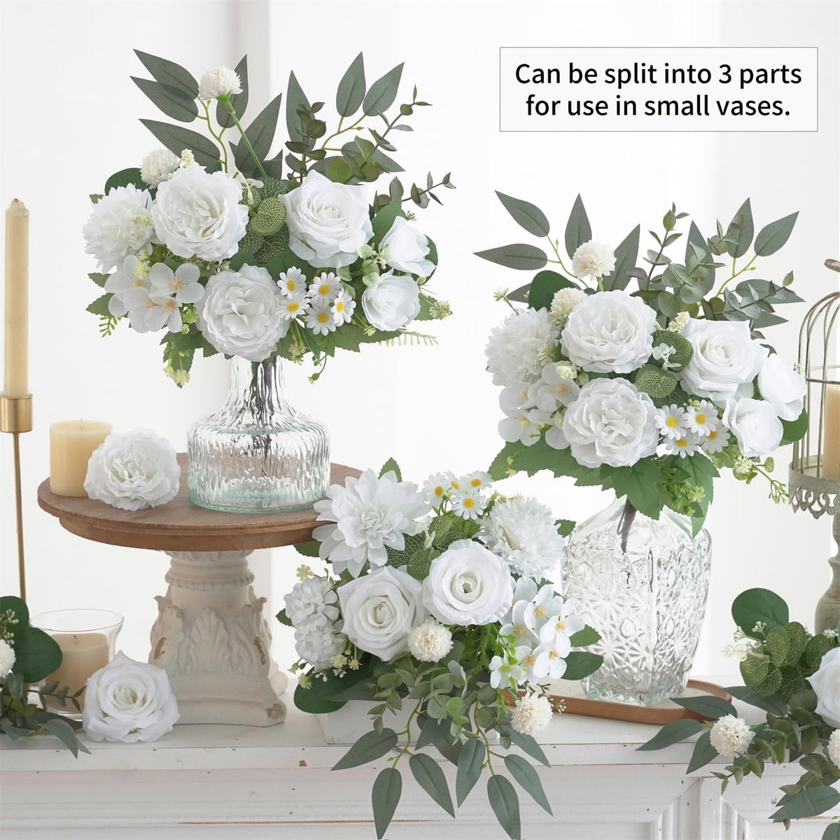 Mixed Artificial Flowers Set, Small Artificial Peony Bouquet Fake Rose Flower Silk Floral Arrangements for Table Centerpiece Home Wedding Party Bridal Decoration(Blue, 2 Bouquets & 2 Stems)