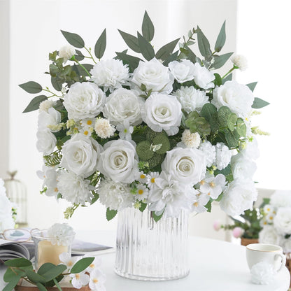 Mixed Artificial Flowers Set, Small Artificial Peony Bouquet Fake Rose Flower Silk Floral Arrangements for Table Centerpiece Home Wedding Party Bridal Decoration(Blue, 2 Bouquets & 2 Stems)