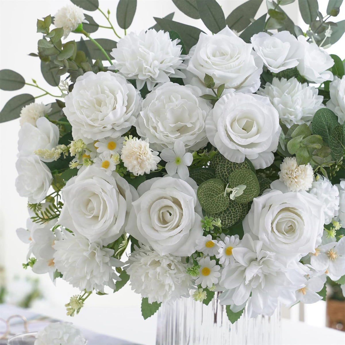 Mixed Artificial Flowers Set, Small Artificial Peony Bouquet Fake Rose Flower Silk Floral Arrangements for Table Centerpiece Home Wedding Party Bridal Decoration(Blue, 2 Bouquets & 2 Stems)