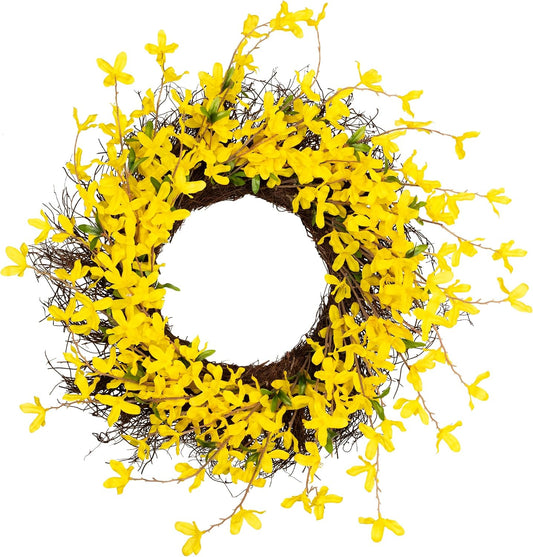 Forsythia and Grapevine Artificial Floral Wreath - Yellow - 24"