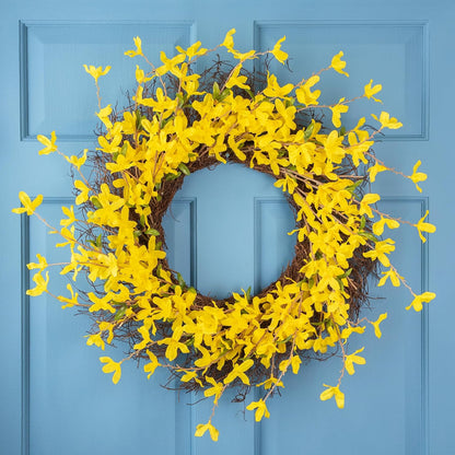 Forsythia and Grapevine Artificial Floral Wreath - Yellow - 24"